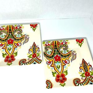 Tabletops Lifestyles Amelia Plates Handcrafted Set of 2 Plates 10” Beautiful Art